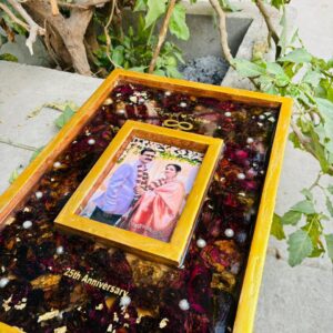 Personalized Flower Preservation Resin Frame with Raised Photo | Custom Wedding & Anniversary Keepsake | Wooden Base