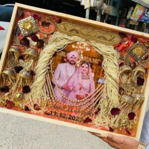 Personalized Wedding Resin Memory Frame with Bridal Kalire | Handmade Wedding Keepsake | Custom Photo & Name Frame