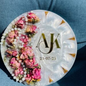 Personalized Resin Floral Keepsake Tray | Custom Name & Date Decorative Tray | Handmade Gift